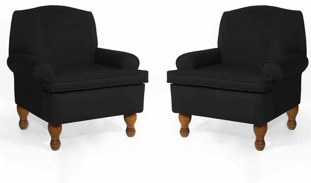 Conjunto 2 Poltrona Vovó Lucy Decorativa Luxo Suede Preto