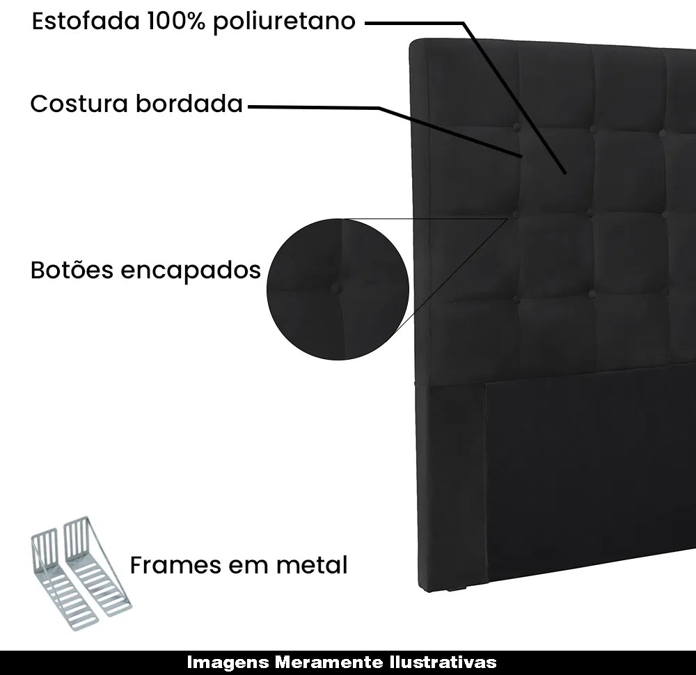Cabeceira Decorativa Casal 1,40M Tropea Veludo Preto G63 - Gran Belo