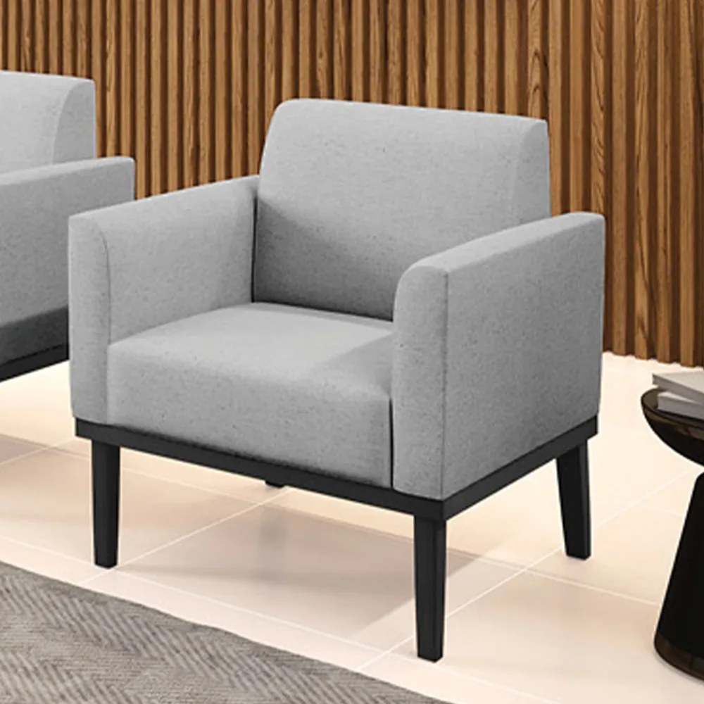 Poltrona Decorativa Isabella Pés Fixo em Madeira Preto Linho Cinza G19 - Gran Belo