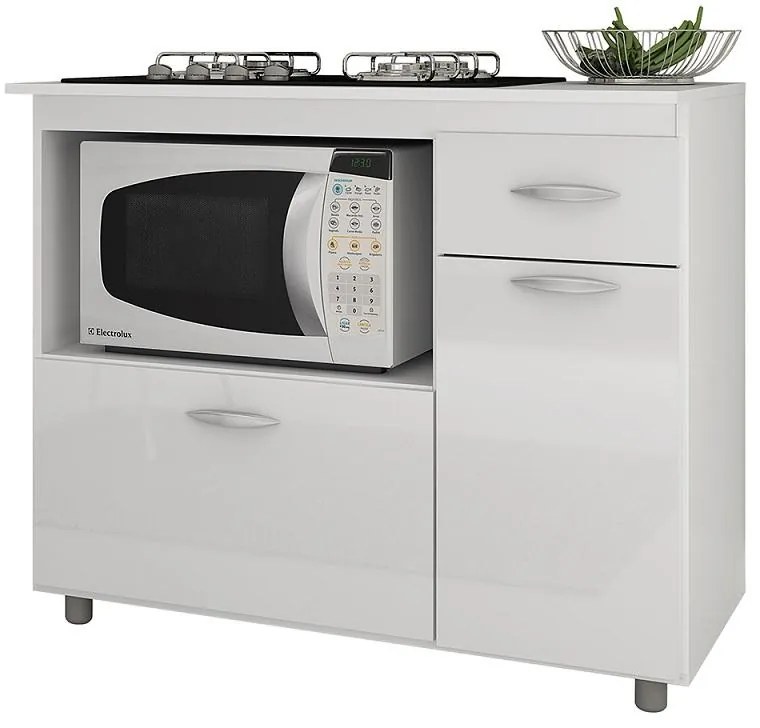 Balcão Multiuso Cooktop 5 bocas Microondas Branco Gaveta