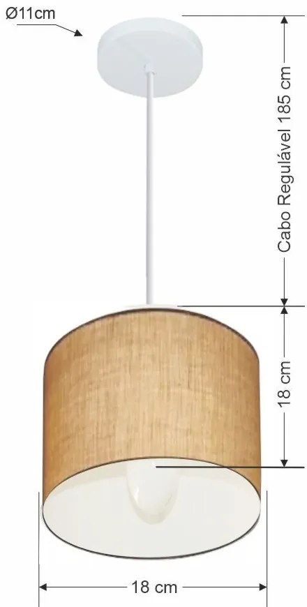 Lustre Pendente Cilíndrico Vivare Md-4046 Cúpula em Tecido 18x18cm - Bivolt