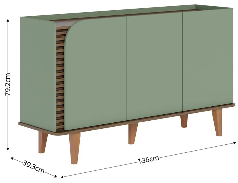 Aparador Buffet Sala de Jantar 3 Portas Ewa 136cm Verde Pistache/Amêndoa H01 - D'Rossi