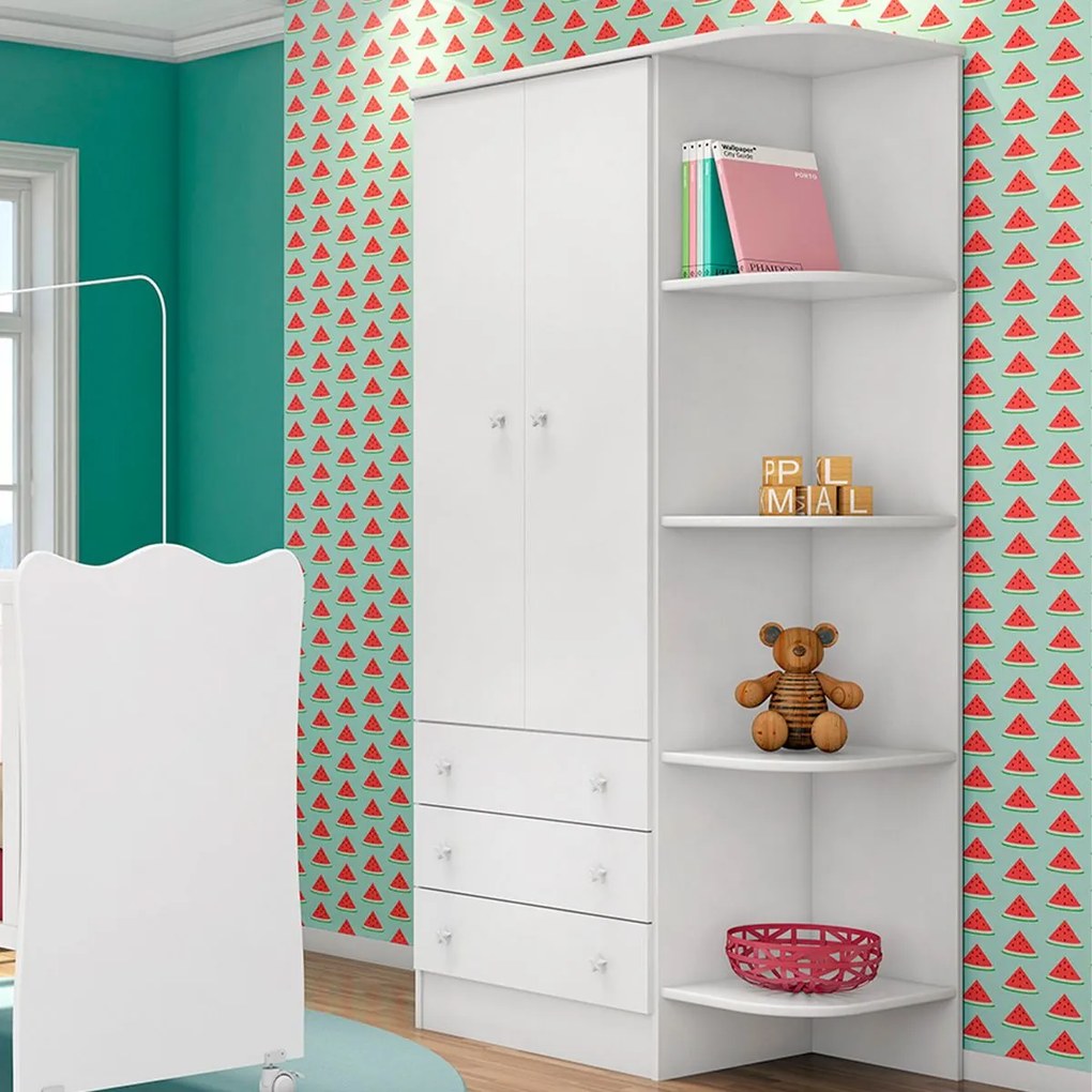 Guarda Roupa Infantil 2 Portas e 3 Gavetas com Cantoneira Brilhar Q01 - ADJ Decor
