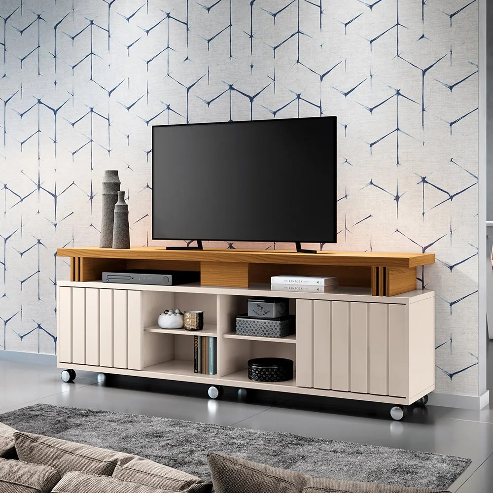 Rack para Sala Bancada de TV 70 Pol 180cm Sora 1.8 H01 - D'Rossi - Off White e Cinamomo