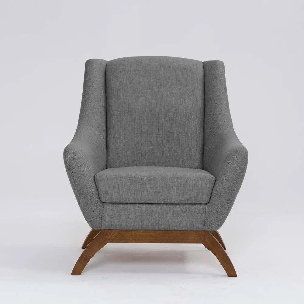 Poltrona Decorativa Mildred D07 Pés Madeira Linho Mescla Cinza - D'Rossi
