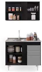 Armário Aéreo Indiana e Balcão Gabinete 100cm com Pia Inox Luziania Pr