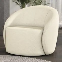 Poltrona Sala Decorativa Redonda 91cm Steve Linho Bege  I01  - Mpozena