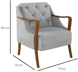Poltrona Decorativa para Sala de Estar Capitonê Lapa Z32 Veludo Cinza