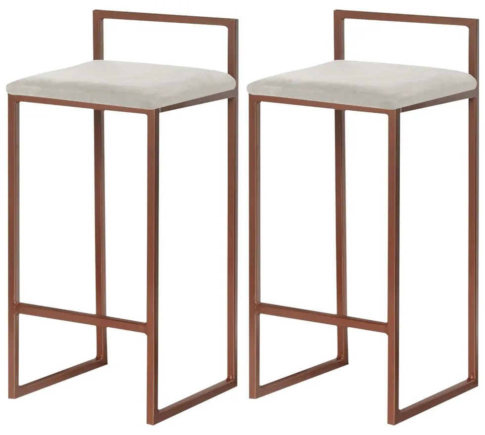 Kit 2 Banquetas Decorativa Jasmine Base Bronze Suede Bege G41 - Gran Belo