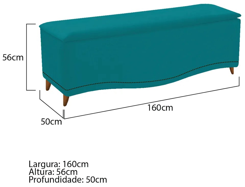 Calçadeira Estofada Yasmim 160 cm Queen Size Suede Azul Turquesa - ADJ Decor