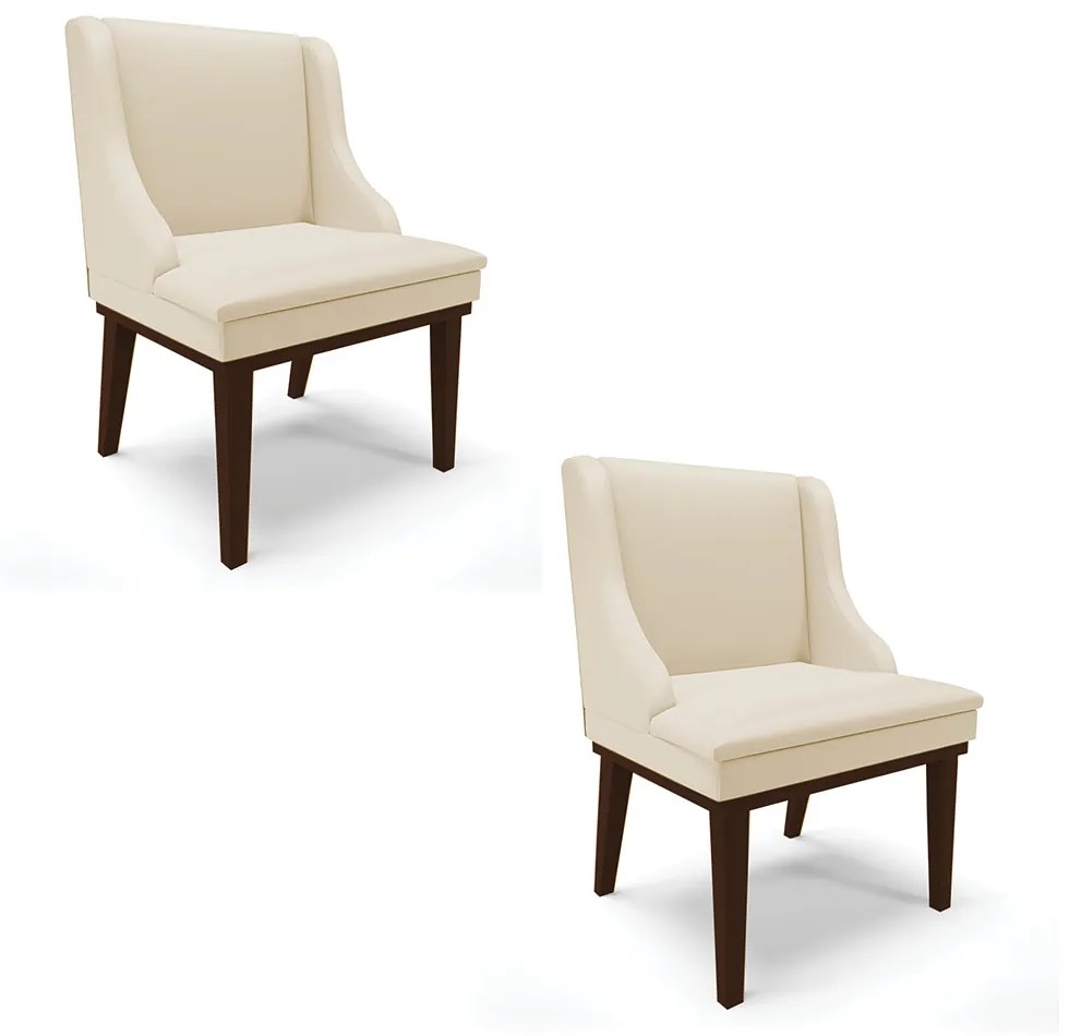 Kit 02 Cadeiras de Jantar Liz Corino Base Fixa Madeira Tabaco D03 - D'Rossi - Bege