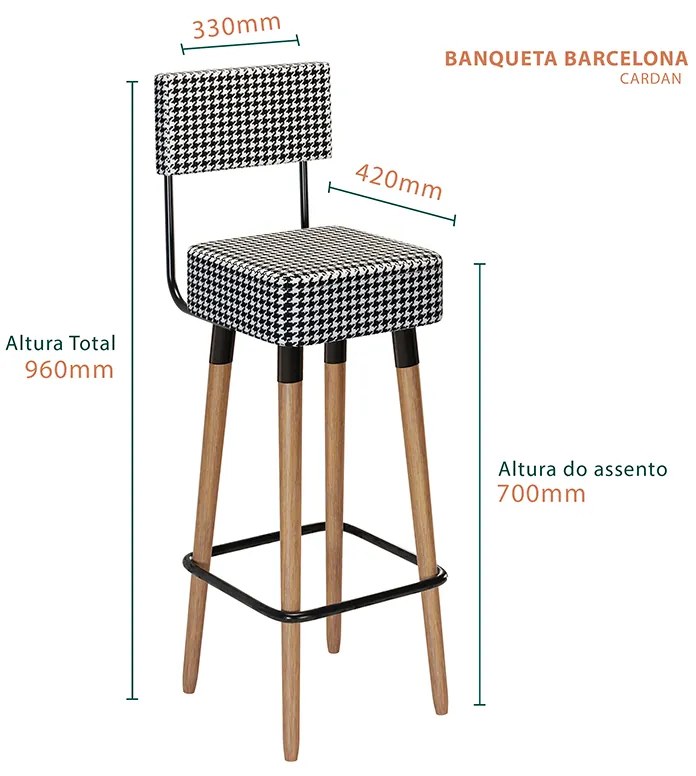Kit 2 Banquetas Barcelona Pés Palito de Madeira Suede Cardan - Sheep Estofados - Colorido