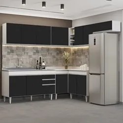 Armário de Cozinha Modulado de Canto 7 Peças CP24 com Pia Inox Branco/