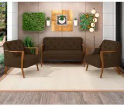 Kit Namoradeira 135cm e 2 Poltronas Decorativas Capitonê Lapa Z32 Velu
