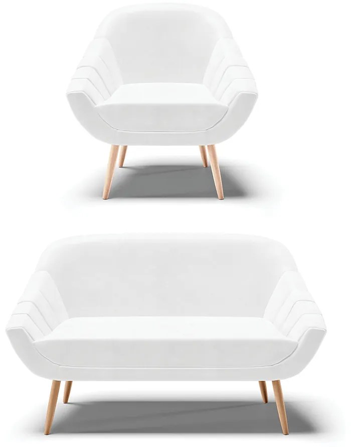 Kit 01 Namoradeira 02 Lugares e 01 Poltrona Giovana Corano Pés Palito Natural - Indo Decorar - Branco