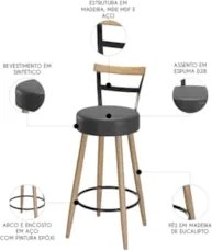 Banqueta Alta Estofada Pés Palito Kit 4 Martin Sintético Preto S08 - M