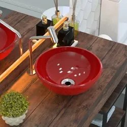 Cuba Pia de Apoio para Banheiro Redonda Bowl 30 C08 Vermelho - Mpozena