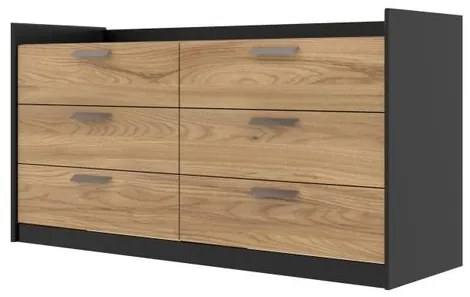 Comoda Veneto 6 Gavetas em MDF cor Preto e Olmo 140 cm - 73094 Sun House