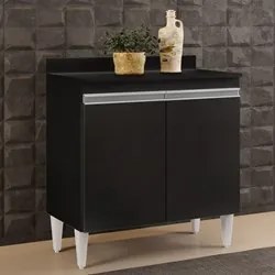 Balcão Gabinete 80cm 2 Portas Hawai Preto - Lumil Móveis