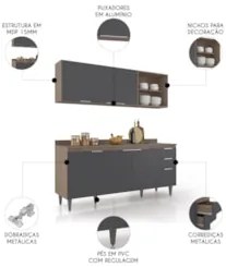 Armário de Cozinha Com Tampo CP10 180cm Pérola Freijó/Grafite Z34 - Mp