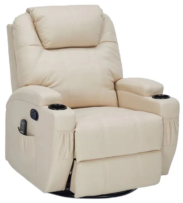 Poltrona do Papai Reclinável Manual Vector Base Giratória Massagem Aquecimento e Porta Copos PU Bege G94 - Gran Belo