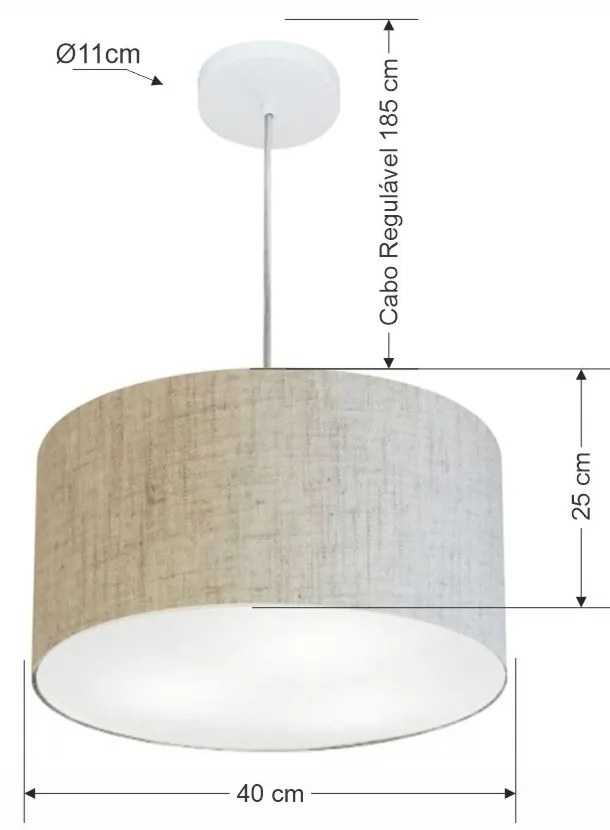 Lustre Pendente Cilíndrico Md-4099 Cúpula em Tecido 40x25cm Rustico Bege - Bivolt