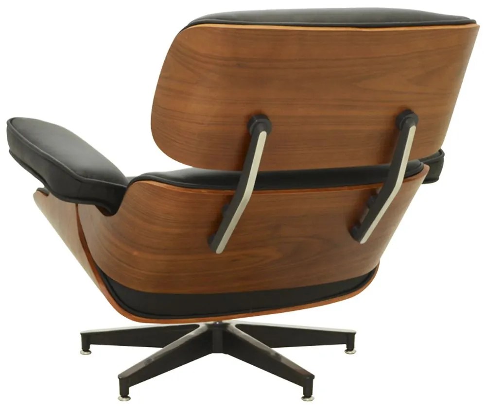 Poltrona Decorativa Sala de Estar Giratória com Apoia-pés Charles Eames PU Preto G56 - Gran Belo
