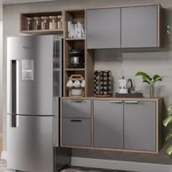 Armário de Cozinha Compacta Suspensa Vieira Z34 Freijó/Grafite - Mpoze
