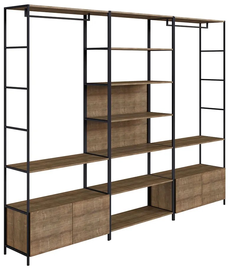 Kit Guarda Roupa Steel Quadra Closet Modulado com 03 Estantes Estilo Industrial Vermont e Preto A05 - D'Rossi