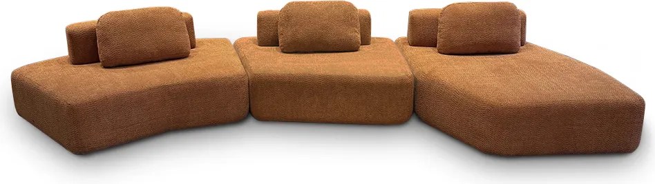 Sofá Ilha Sala de Estar 2 Módulos e Chaise Dakota Encosto Almofadas Soltas Bouclê Rústico Terracota G33 - Gran Belo