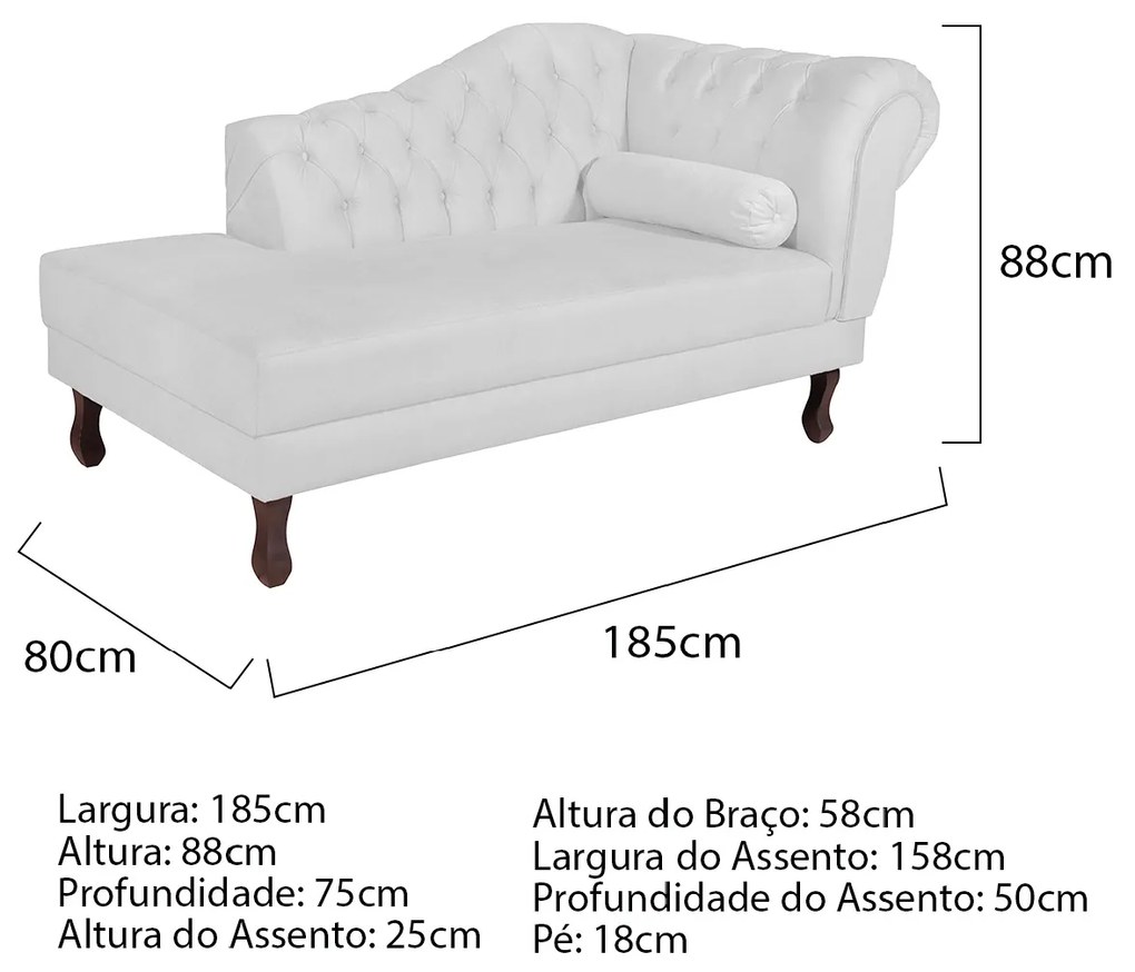 Recamier Diana 185cm Lado Esquerdo Corano Branco - ADJ Decor