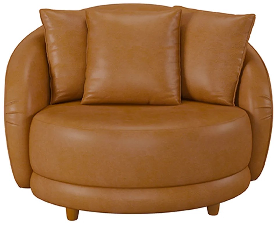 Poltrona Decorativa Base Fixa Galáxia com Almofadas PU Caramelo G45 - Gran Belo