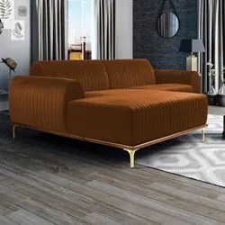 Sofá 350cm 6 Lugares com Chaise Esquerdo Pés Gold Molino C-262 Veludo