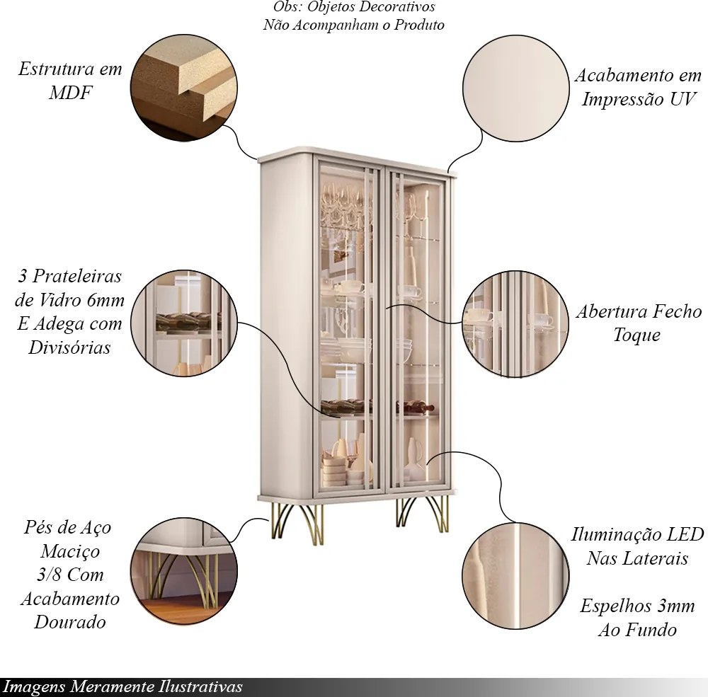 Conjunto Decorativo 1 Cristaleira e 1 Buffet Texas/Bambino Off White G26 - Gran Belo
