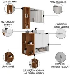Gabinete de Banheiro com Cuba e Espelheira Lizzi B02 Branco/Naturalle
