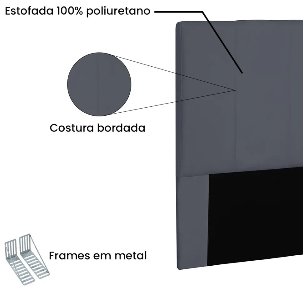 Cabeceira Arizona Para Cama Box King 195 cm Suede Cinza - D'Rossi