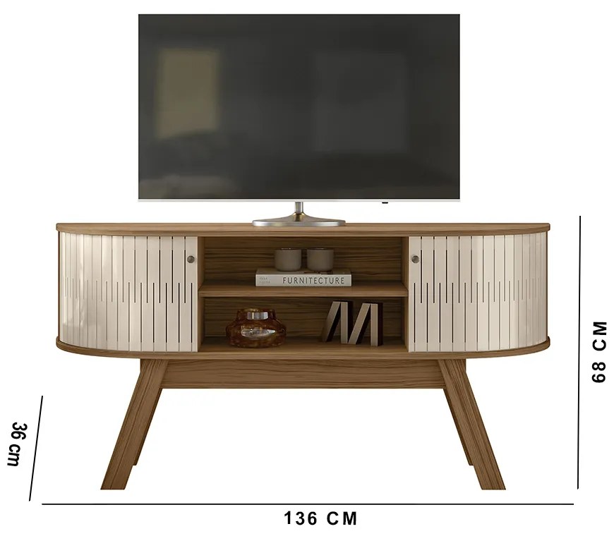 Rack TV 55 Pol 136cm Bancada para Sala Rylan M20 - D'Rossi - Naturale e Off White