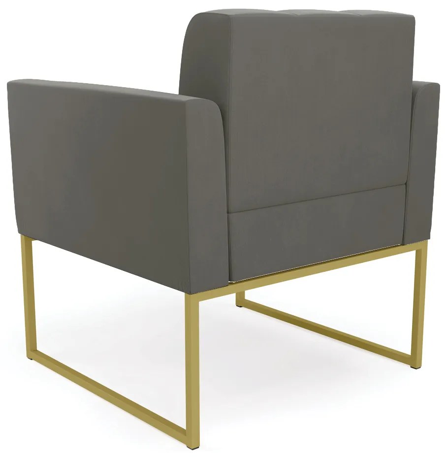 Kit 1 Sofá Namoradeira e 1 Poltrona Elisa Suede Base Metálica Industrial Dourado - D'Rossi - Grafite