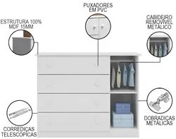Jogo de Quarto Infantil Guarda Roupa e Cômoda Elisa Branco - Phoenix