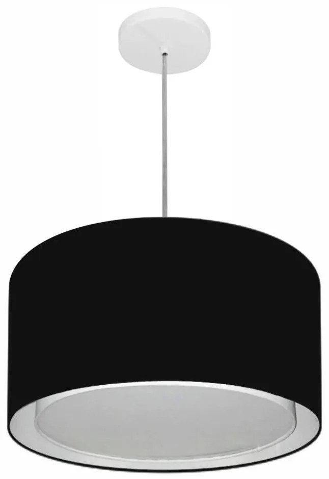 Lustre Pendente Cilíndrico Duplo Md-4290 Cúpula em Tecido 40x25cm Preto - Bivolt