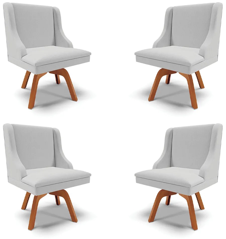 Kit 4 Cadeiras Decorativas Sala de Jantar Base Giratória de Madeira Firenze Linho Cinza/Natural G19 - Gran Belo