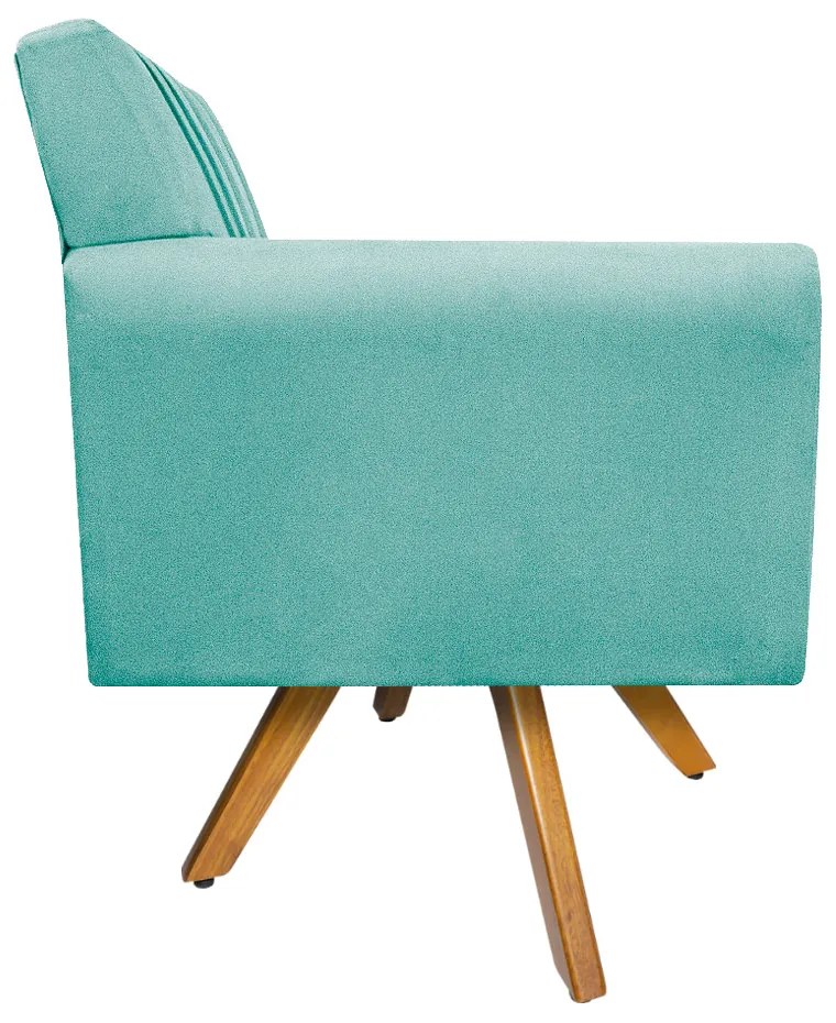 Poltrona Laura Base Giratória de Madeira Suede Azul Tiffany - ADJ Decor