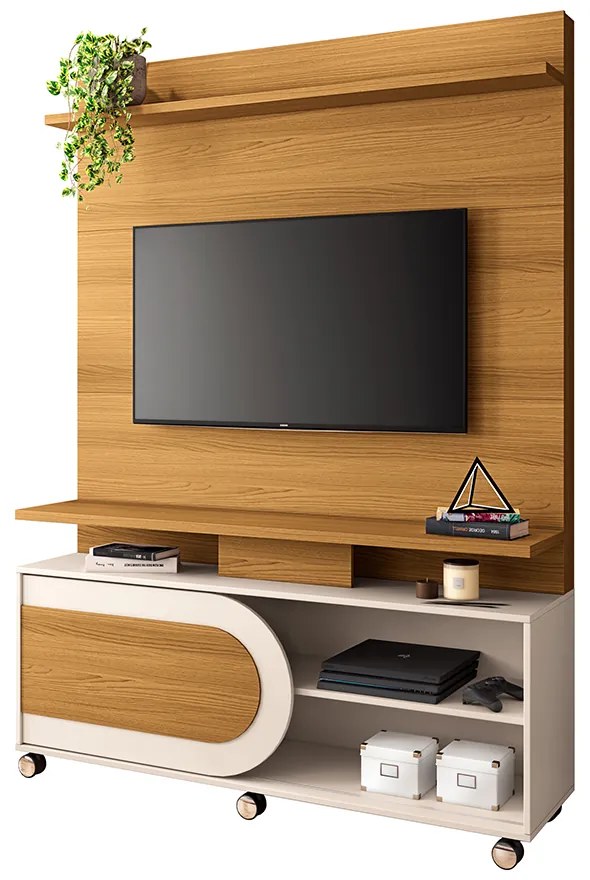 Home Theater Decorativo Globo c/Rodízios para TV até 55 Polegadas Cinamomo/Off White G26 - Gran Belo