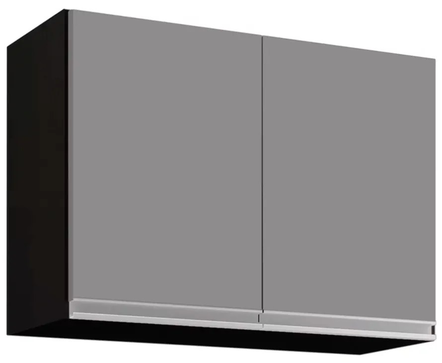 Armário Aéreo de Cozinha Lavanderia 02 Portas Eva 80 cm L06 - D'Rossi - Preto e Cinza