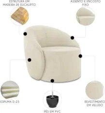 Sofá 2 Lugares 140cm Wendi e Poltrona Steve Veludo Bege I01 - Mpozena