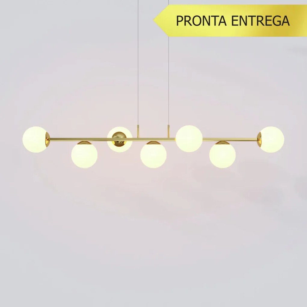 Pendente Jabuticaba Linear Long Retângular 26X20X120Cm Alumínio E Glob... (COBRE, FOSCO)