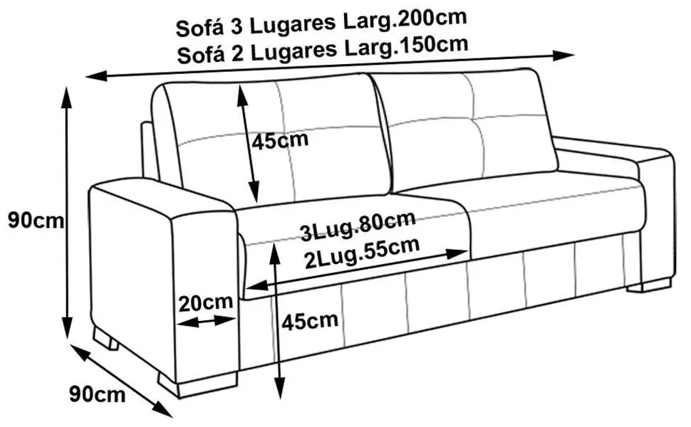 Sofá 2 e 3 Lugares Turim Couro Fendi G58 - Gran Belo