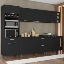 Armário de Cozinha Com Tampo CP07 280cm Pérola Preto Z34 - Mpozen