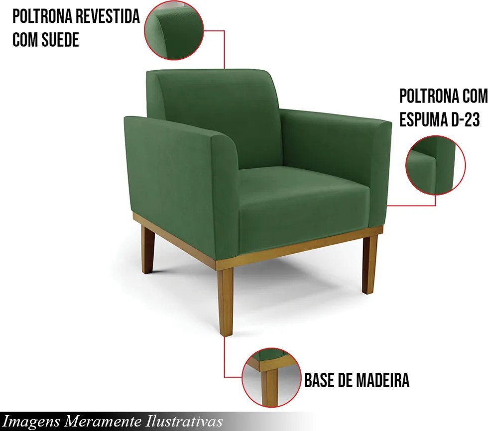 Kit 2 Poltronas Decorativas Isabella Pés Fixo em Madeira Castanho Suede Verde G19 - Gran Belo