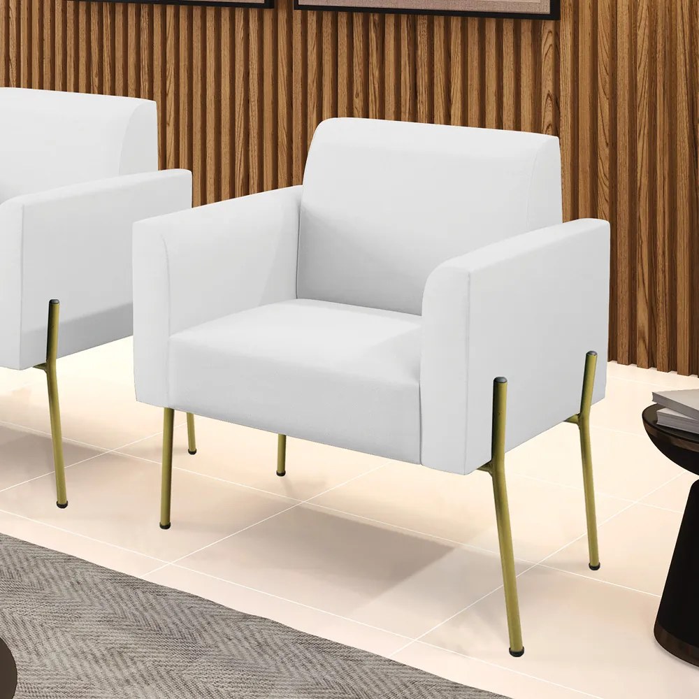 Poltrona Pé de Ferro Dourado para Sala Marisa Corino D03 - D'Rossi - Branco